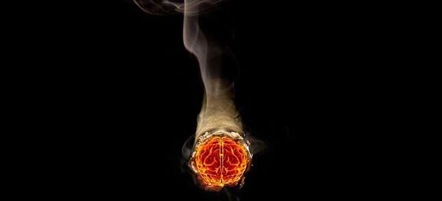 brennende Zigarette und der Schaden von Nikotin